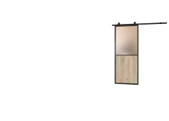 Kit porte Coulissante en applique Contemporain noir cadre en aluminium et verre dépoli Blanc H. 204 X 93 X 3,6 Cm