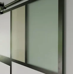 KIT Porte coulissante en verre + Rail à pince Noir Coffrage - MONDO OPAQUE VERTE - H. 204 x L. 93 cm - Fabrication Française AURYS