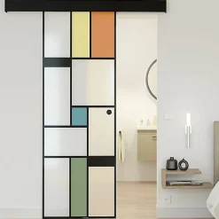 KIT Porte coulissante en verre + Rail à pince Noir Coffrage - MONDO OPAQUE - H. 204 x L. 93 cm - Fabrication Française AURYS NORMA