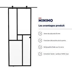 Kit Porte coulissante en verre + Rail coulissant - MINIMO - H. 204 x L. 73 cm - Fabrication Française AURYS NORMANDIE