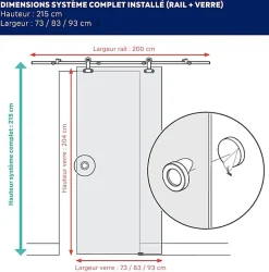 Kit Porte coulissante en verre + Rail coulissant - MINIMO - H. 204 x L. 73 cm - Fabrication Française AURYS NORMANDIE