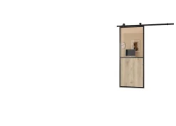 Kit porte Coulissante en applique Contemporain noir chêne terra cadre en aluminium et verre dépoli Blanc H. 204 x 93 x 3,6 Cm