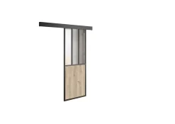 Kit porte coulissante en applique Atelier noir chêne terra cadre en aluminium et verre dépoli Blanc H 204 x 83 x 3,6 cm H 204 x 83 x 3,6 cm