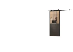 Kit porte coulissante en applique Atelier noir cadre en aluminium et verre transparent H. 204 X 73 X 3,6 Cm H 204 x 73 x 3,6 cm H 204 x 73 x 3,6 cm
