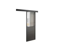 Kit porte coulissante en applique Contemporain noir cadre en aluminium et verre transparent H 204 x 93 x 3,6 cm H 204 x 93 x 3,6 cm