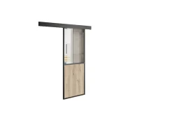 Kit porte coulissante en applique Contemporain noir chêne terra cadre en aluminium et verre transparent H 204 x 93 x 3,6 cm