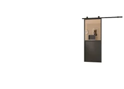 Kit porte Coulissante en applique Contemporain noir cadre en aluminium et verre transparent H. 204 X 93 X 3,6 Cm