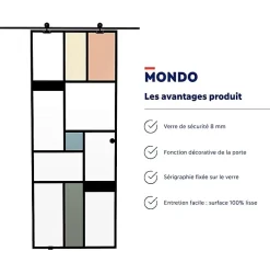 KIT Porte coulissante en verre + Rail Coulissant Noir Coffrage - MONDO CLAIRE - H. 204 x L. 83 - Fabrication Française
