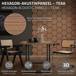 Lot de 2 panneaux acoustiques hexagonaux 66x81 cm 1m² isolation phonique teck