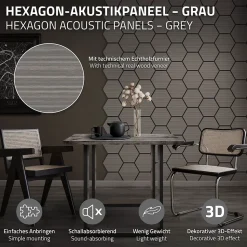 Lot de 2 panneaux acoustiques hexagonaux 66x81 cm 1m² isolation phonique gris