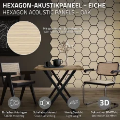 Lot de 2 panneaux acoustiques hexagonaux 66x81 cm 1m² isolation phonique chêne