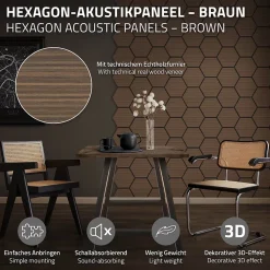 Lot de 2 panneaux acoustiques hexagonaux 66x81 cm 1m² isolation phonique marron