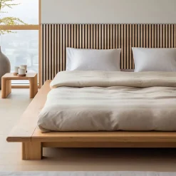 Lot de 7 Panneaux muraux tasseaux bois 120x30x1 cm - Pack tête de lit 160 - Lamelles chêne clair véritable fond noir 2,52 m²