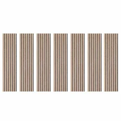 Lot de 7 Panneaux muraux tasseaux bois 120x30x1,9 cm - Pack tête de lit - Lamelles décor chêne / feutrine grise 2,52 m²