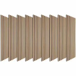 Lot de 9 Panneaux muraux tasseaux bois 120x30x1 cm - Pack tête de lit 200 - Lamelles chêne clair véritable fond noir 3,24 m²