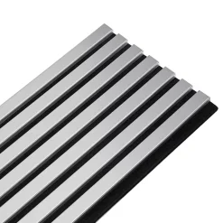 Lot de 7 Panneaux muraux tasseaux bois 120 x 30 x 1,9 cm - Pack tête de lit - Lamelles alu / feutrine noir - 2,52m²