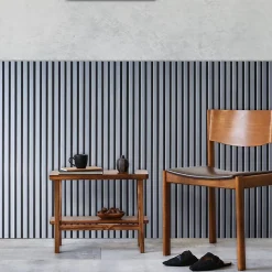 Lot de 7 Panneaux muraux tasseaux bois 120 x 30 x 1,9 cm - Pack tête de lit - Lamelles alu / feutrine noir - 2,52m²