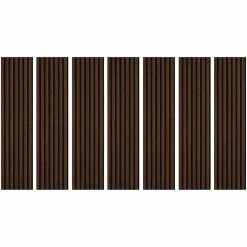Lot de 7 Panneaux muraux tasseaux bois 120x30x1,9 cm - Pack tête de lit - Lamelles décor chêne foncé / feutrine noir - 2,52m²