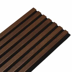 Lot de 7 Panneaux muraux tasseaux bois 120x30x1,9 cm - Pack tête de lit - Lamelles décor chêne foncé / feutrine noir - 2,52m²