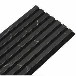 Lot de 7 Panneaux muraux tasseaux bois 120 x 30 x 1,9 cm - Tête de lit - Lamelles décor marbre noir / feutrine noir - 2,52m²