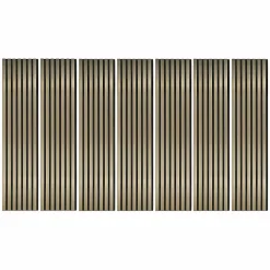 Lot de 7 Panneaux muraux tasseaux bois 120 x 30 x 1,9 cm - Pack tête de lit - Lamelles gold / feutrine noir - 2,52m²