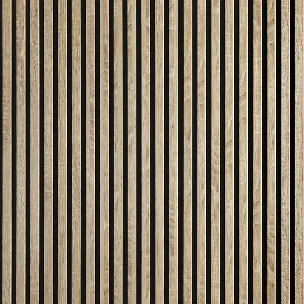 Lot de 2 Panneaux tasseaux bois 250 x 30 x 1,9 cm - décor chêne clair fond noir - 1,5m²