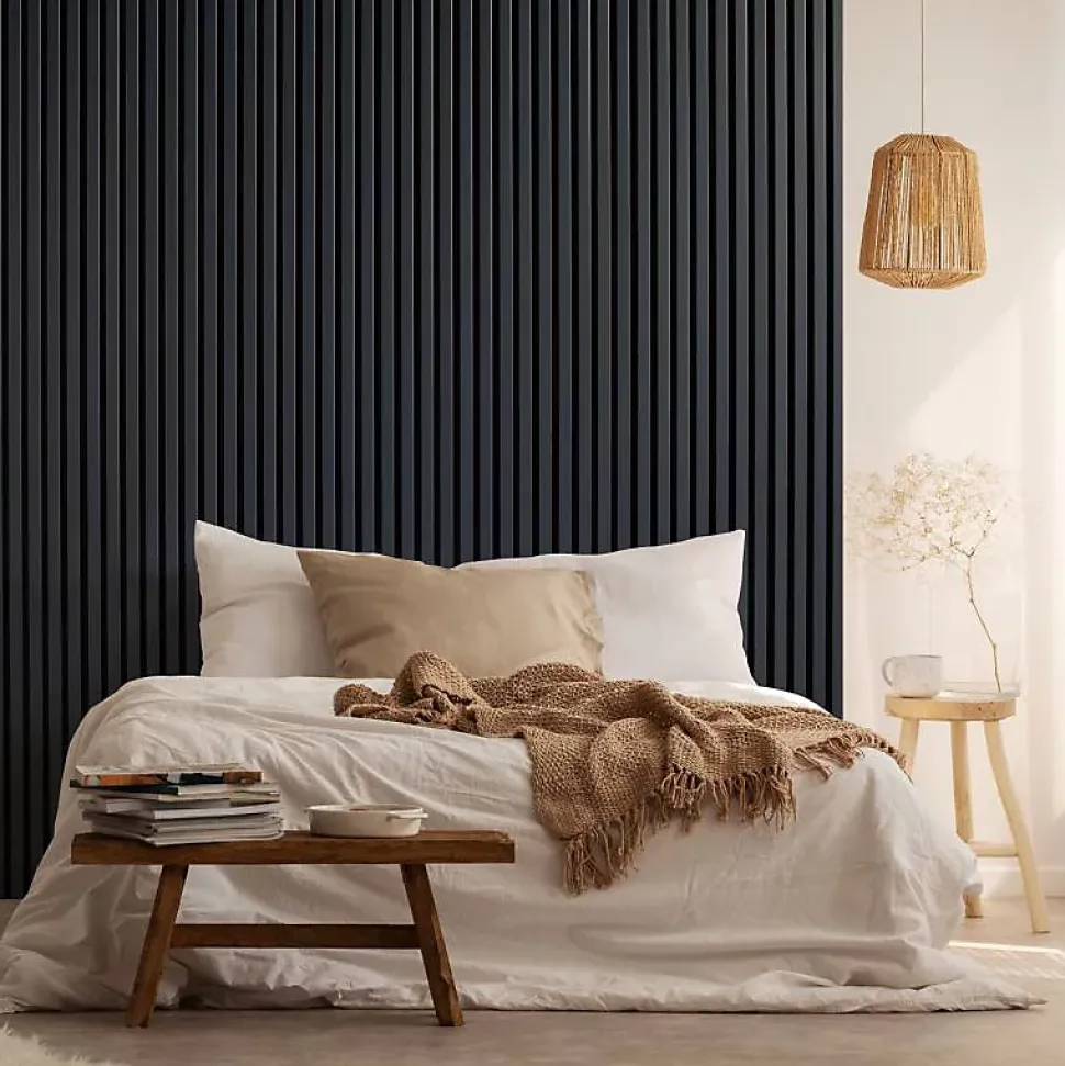 Lot de 2 Panneaux tasseaux bois 250 x 30 x 1,9 cm - bleu nuit/feutrine noir - 1,5m²