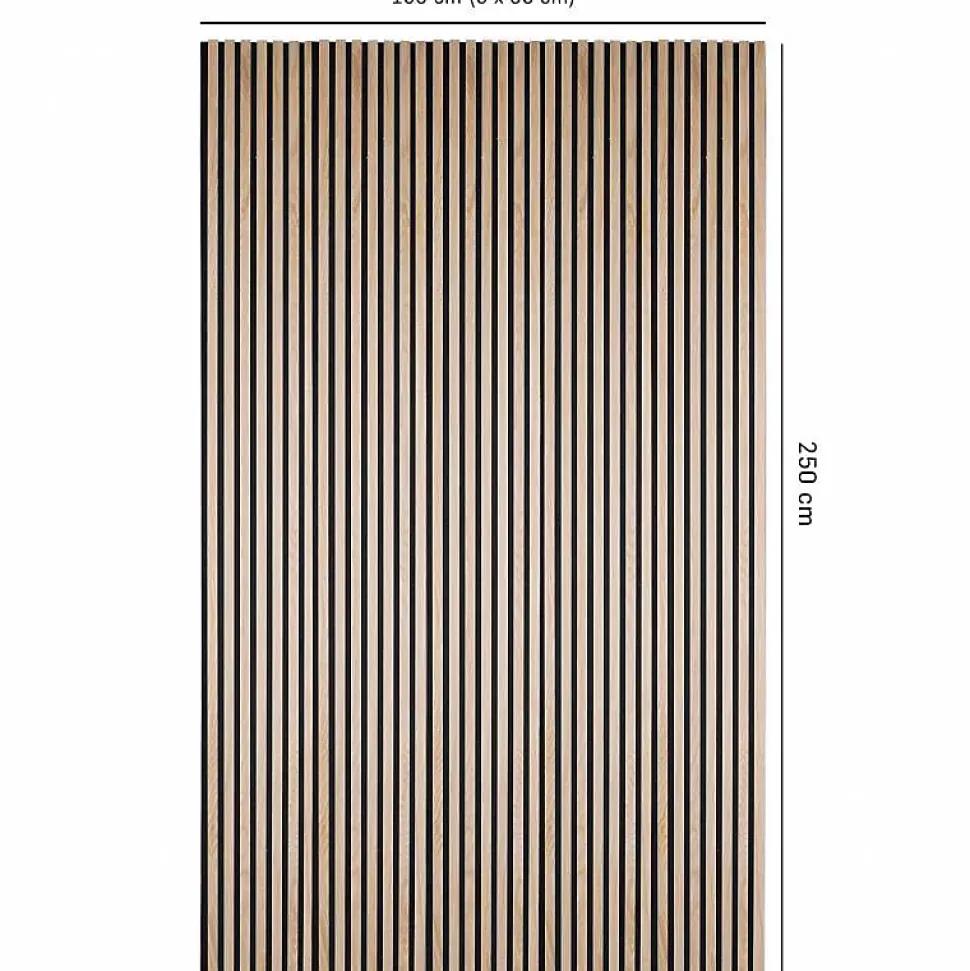 Lot de 5 panneaux tasseaux bois 250x30x1 cm - Pack Mur TV bois 150cm - Lamelles chêne clair véritable fond noir - 3,75m²