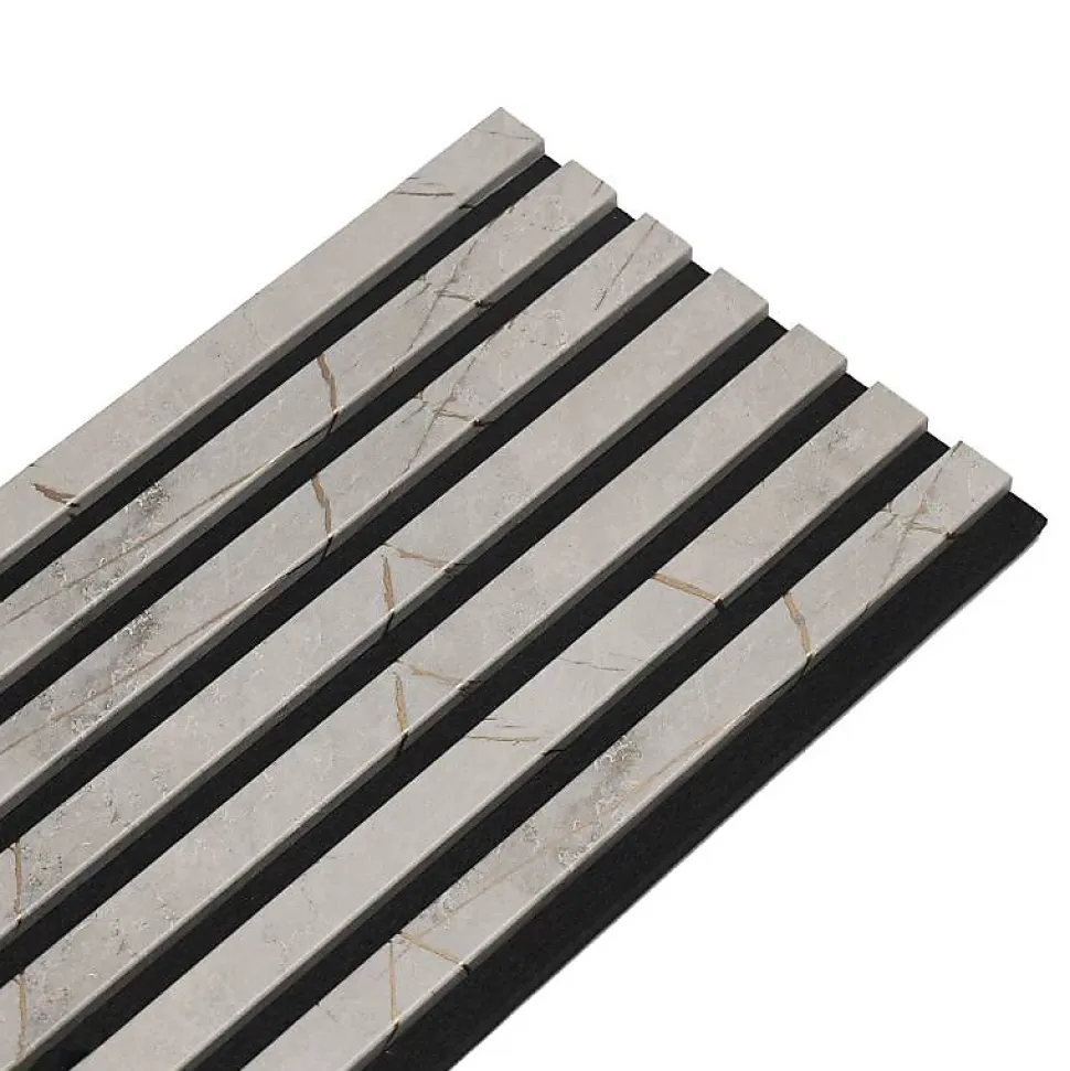 Lot de 2 Panneaux tasseaux bois 250 x 30 x 1,9 cm - décor marbre gris/feutrine noir - 1,5m²