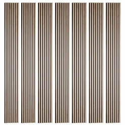 Lot de 7 panneaux tasseaux bois - 250x30x1 cm - Pack Mur TV bois 210cm - Lamelles chêne clair véritable fond noir - 5,25m²
