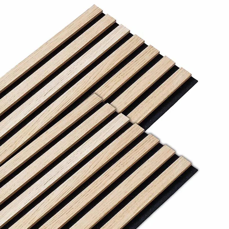 Lot de 2 panneaux tasseaux bois 250 x 30 x 1 cm - Lamelles bois placage chêne clair véritable fond noir - 1,5m²