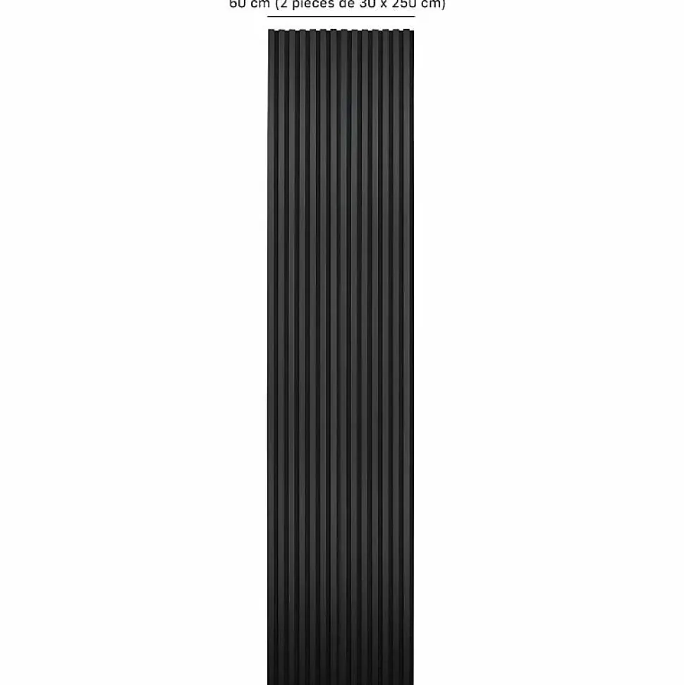 Lot de 2 Panneaux tasseaux bois 250 x 30 x 1,9 cm - Lamelles placage noir fond noir - 1,5m²