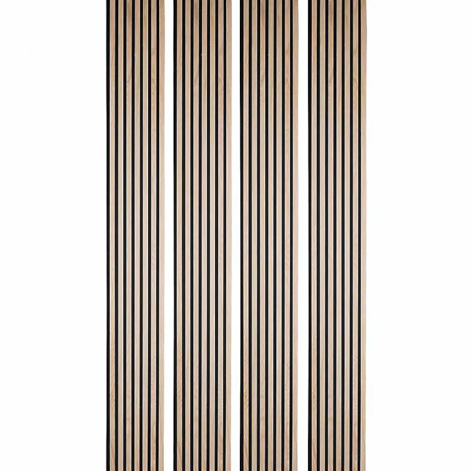 Lot de 4 panneaux tasseaux bois 250 x 30 x 1 cm - Lamelles bois placage chêne clair véritable fond noir - 3m²