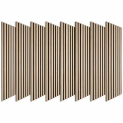 Lot de 8 Panneaux tasseaux bois 120x30x1 cm - Pack tête de lit 180 - Lamelles chêne clair véritable fond noir 2,88 m²