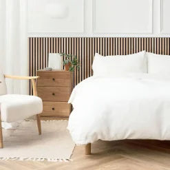 Lot de 8 Panneaux tasseaux bois 120x30x1 cm - Pack tête de lit 180 - Lamelles chêne clair véritable fond noir 2,88 m²