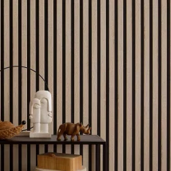 Lot de 4 Panneaux tasseaux bois 250 x 30 x 1,9 cm - décor chêne clair fond noir - 3m²