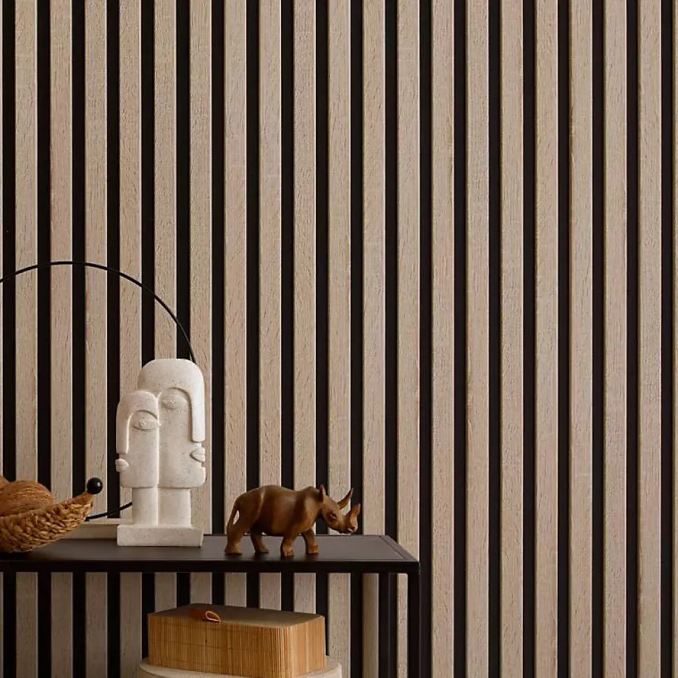 Lot de 4 Panneaux tasseaux bois 250 x 30 x 1,9 cm - décor chêne clair fond noir - 3m²