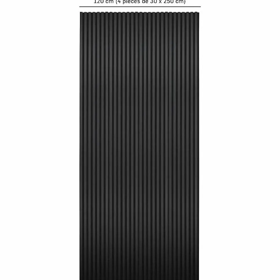 Lot de 4 Panneaux tasseaux bois 250 x 30 x 1,9 cm - Lamelles placage noir fond noir - 3m²