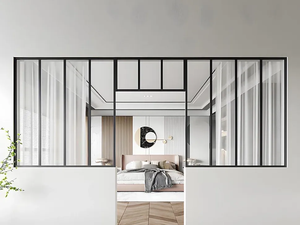 Lot de 2 verrières atelier avec imposte en aluminium thermolaqué - 2 x L120 x H130 + L83 x H40 cm - Noir - BAYVIEW
