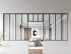 Lot de 2 verrières atelier avec imposte en aluminium thermolaqué - 2 x L120 x H130 + L73 x H40 cm - Noir - BAYVIEW