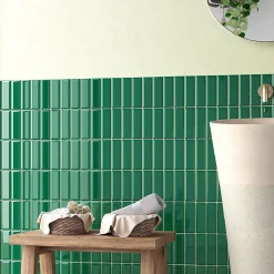 Mini Brick Ikon Pillow Green Série Revêtement Porcelaine Premium 5x15cm