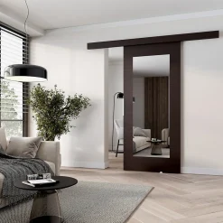 MINIO go for it, porte coulissante CLEAN I 76 cm portes de chambre, avec miroir, wengé