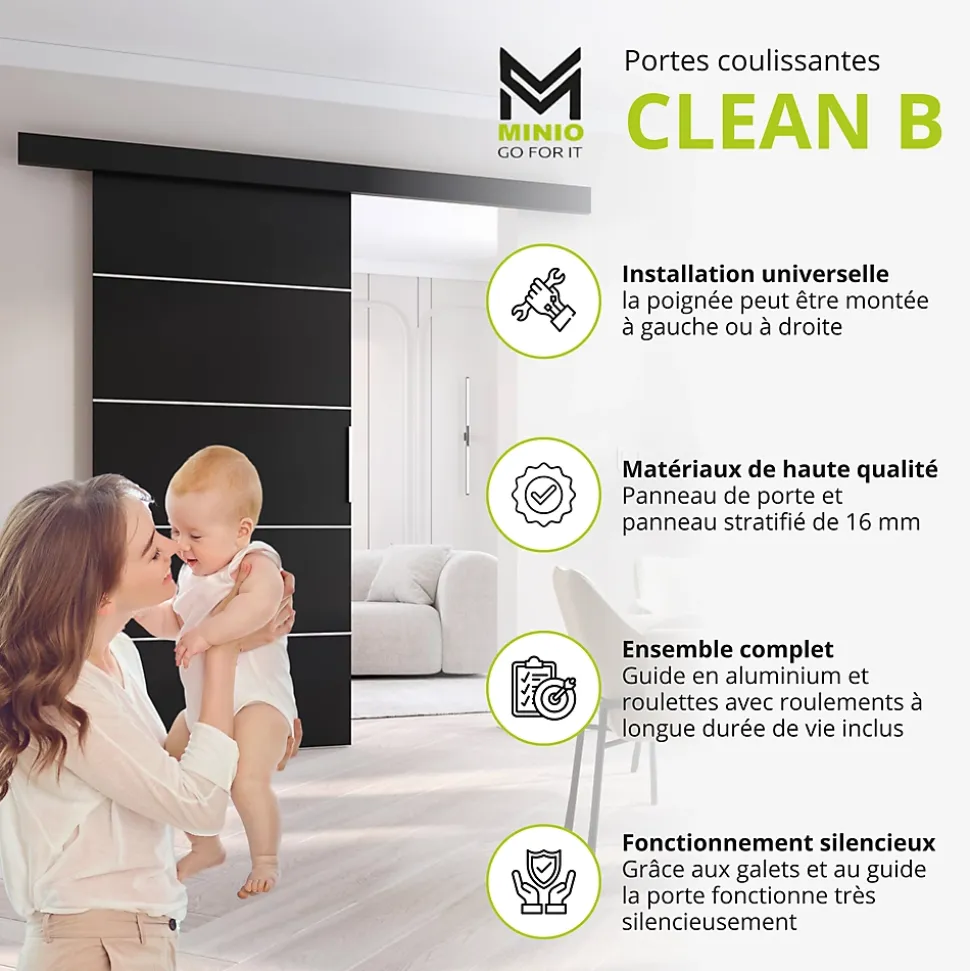 MINIO go for it porte coulissante CLEAN B 106 cm Portes de chambre, Blanc
