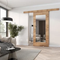 MINIO go for it, porte coulissante CLEAN I 76 cm portes de chambre, avec miroir, Chêne Wotan