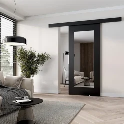 MINIO go for it, porte coulissante CLEAN I 76 cm portes de chambre, avec miroir, Noir