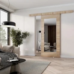 MINIO go for it, porte coulissante CLEAN I 86 cm portes de chambre, avec miroir, Chêne Sonoma