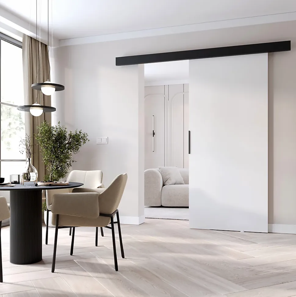 MINIO go for it, porte coulissante PRIM A 106 cm, Poignée noire, Blanc / Noir