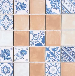 Mosaique de Ceramique 5,6 X 5,6 cm Mix Beige - decors Delphe - vendu par plaque de 30 X 30 cm -