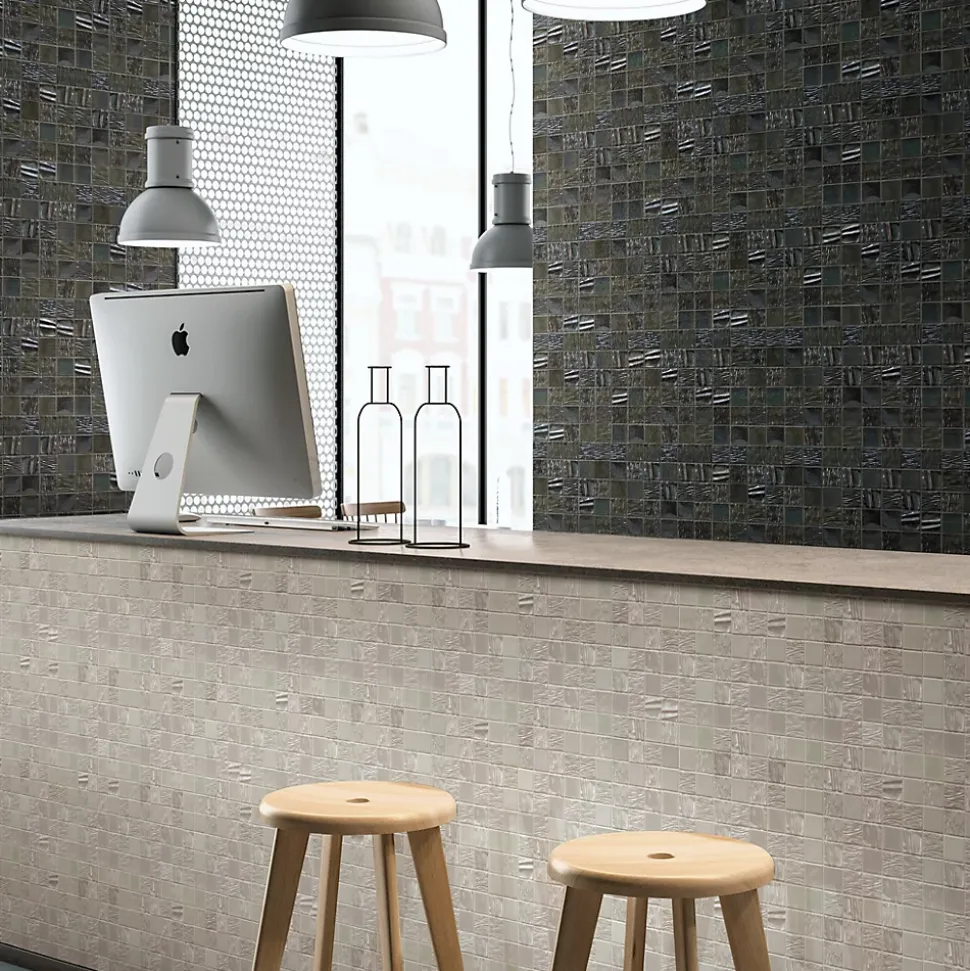Mosaique de Ceramique 4,7 X 4,7 Cm Blanche Relief Vague - vendu par plaque de 30 X 30 cm -