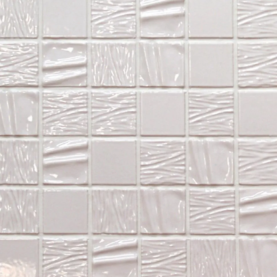 Mosaique de Ceramique 4,7 X 4,7 Cm Blanche Relief Vague - vendu par plaque de 30 X 30 cm -